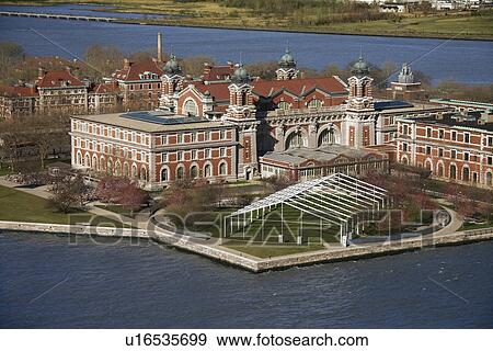 Stock Photo - Aerial view of Ellis Island, New York City. Fotosearch