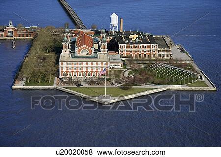 Aerial view of Ellis Island, New York City. View Large Photo Image Stock Photo - Aerial view of Ellis Island, New York City.. Fotosearch