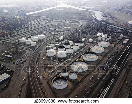 Aerial view of liquid storage tanks in Los Angeles California oil refinery. View Large Photo Image Stock Photo - Aerial view of liquid storage tanks in Los Angeles California oil refinery.. Fotosearch