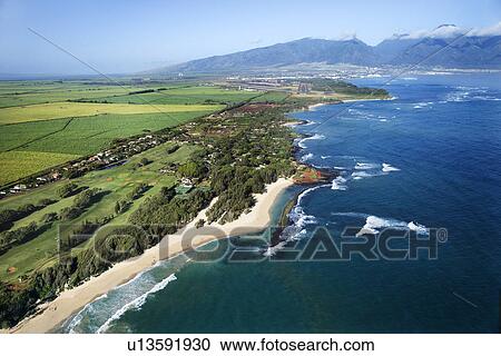 Aerial view of Maui, Hawaii coastline and beach View Large Photo Image Stock Image - Aerial view of Maui, Hawaii coastline and beach. Fotosearch
