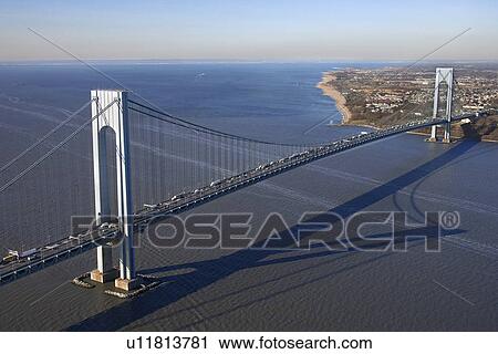 Stock Image - Aerial view of New York City's Verrazano-Narrow's bridge. Fotosearch