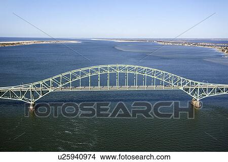 Picture - Aerial view of Robert Moses Causeway bridge in New York.. Fotosearch