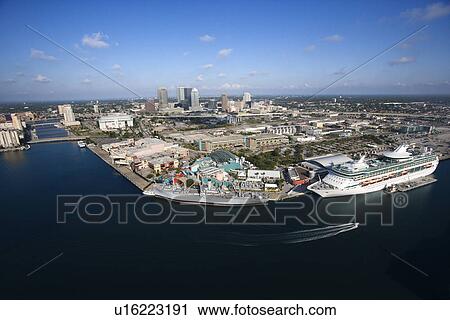 Aerial view of Tampa Bay Area, Florida with water and cruise ship. View Large Photo Image Stock Image - Aerial view of Tampa Bay Area, Florida with water and cruise ship.. Fotosearch
