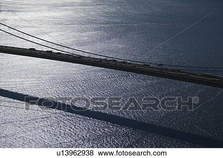 Stock Photo - Aerial view of traffic on Verrazano-Narrows Bridge in New York City. Fotosearch