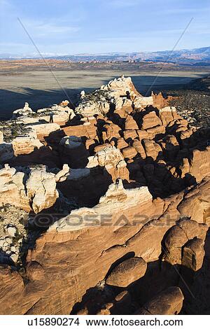 Aerial landscape of canyon in Arches National Park, Utah, United States View Large Photo Image Picture - Aerial landscape of canyon in Arches National Park, Utah, United States. Fotosearch