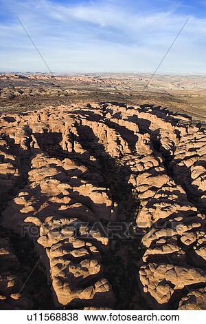 Aerial landscape of canyon in Arches National Park, Utah, United States View Large Photo Image Stock Photo - Aerial landscape of canyon in Arches National Park, Utah, United States. Fotosearch