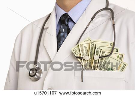 Caucasian mid adult male physician with cash hanging out of pocket. View Large Photo Image Stock Photo - Caucasian mid adult male physician with cash hanging out of pocket.. Fotosearch