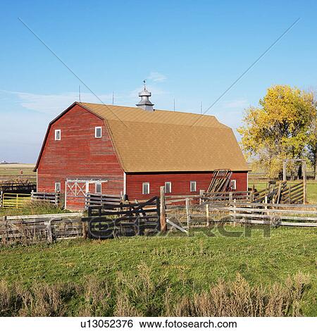 Red barn and fence in field. View Large Photo Image Stock Photograph - Red barn and fence in field.. Fotosearch