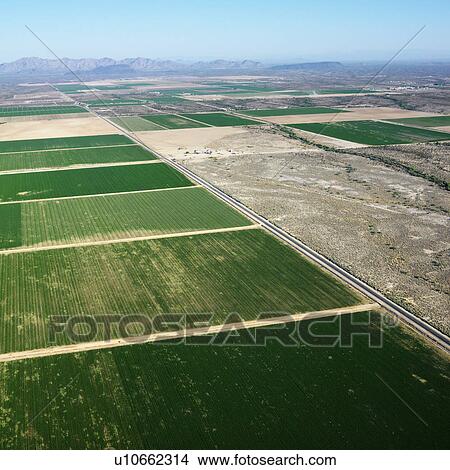 Aerial view of farmland in barren landscape of Arizona View Large Photo Image Picture - Aerial view of farmland in barren landscape of Arizona. Fotosearch
