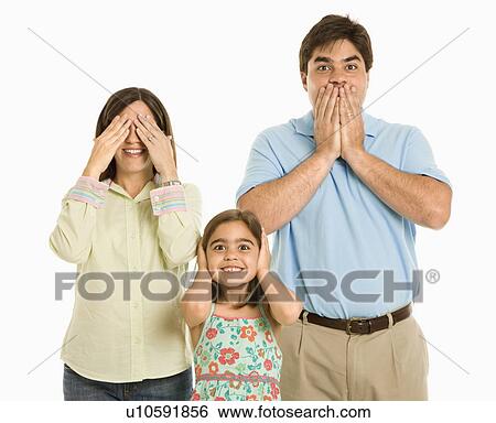 Family doing hear no evil, see no evil, speak no evil gestures View Large Photo Image Stock Photograph - Family doing hear no evil, see no evil, speak no evil gestures. Fotosearch