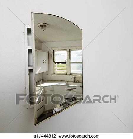 Reflection of empty abandoned dirty kitchen in mirror. View Large Photo Image Stock Image - Reflection of empty abandoned dirty kitchen in mirror.. Fotosearch