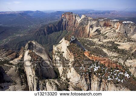 Aerial of desert landscape in Zion National Park in Utah, USA. View Large Photo Image Stock Image - Aerial of desert landscape in Zion National Park in Utah, USA.. Fotosearch