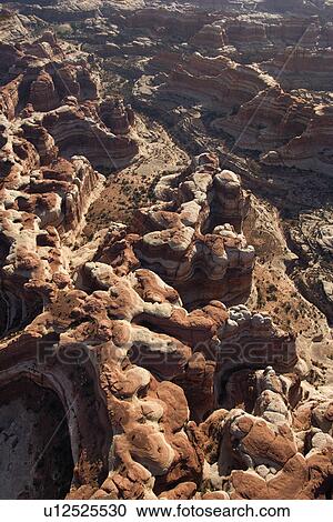 Stock Image - Aerial of southwest desert canyon in Canyonlands National Park in Utah. Fotosearch
