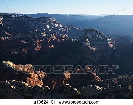 Stock Image - Aerial view of red rock formations in Sedona, Arizona. Fotosearch