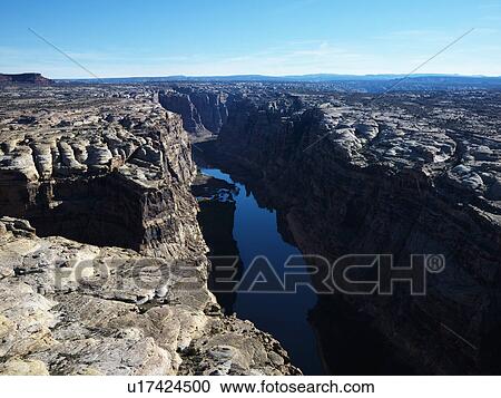 Stock Image - Aerial view of river valley in Utah Canyonlands.. Fotosearch