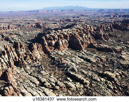 Stock Photo - Aerial view of rock formations in Utah Canyonlands. Fotosearch
