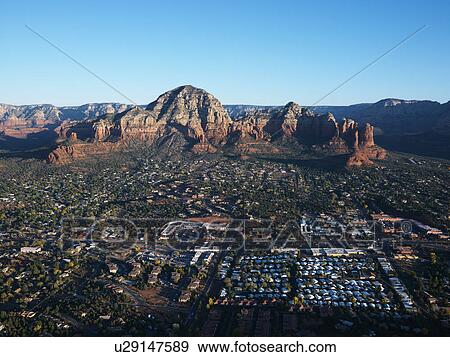 Stock Photo - Aerial view of Sedona, Arizona with landforms.. Fotosearch