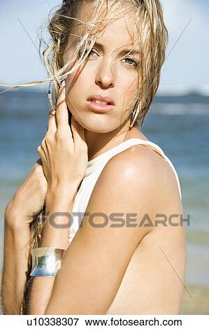 Blond woman on beach. View Large Photo Image Stock Photo - Blond woman on beach.. Fotosearch