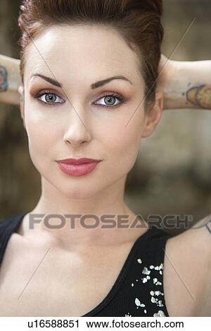 Close up portrait of attractive tattooed woman. View Large Photo Image Stock Image - Close up portrait of attractive tattooed woman.. Fotosearch