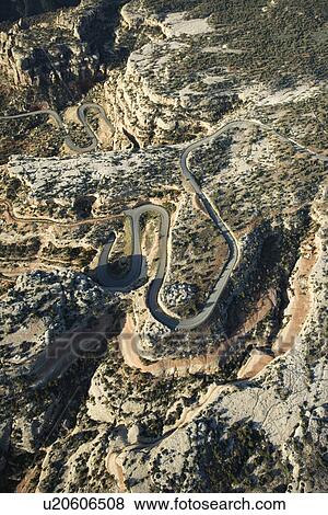 Aerial of curvy road in high desert landscape of Utah, USA. View Large Photo Image Stock Photo - Aerial of curvy road in high desert landscape of Utah, USA.. Fotosearch
