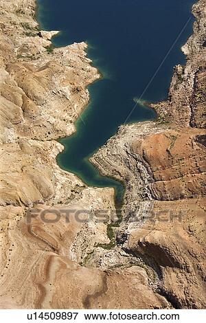 Stock Photo - Aerial of Lake Mead shoreline in Nevada, USA.. Fotosearch