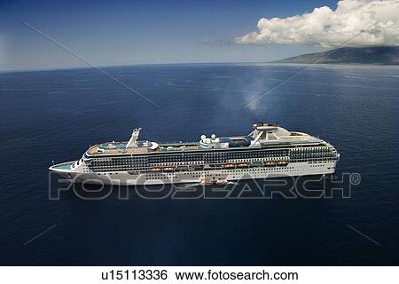 Aerial view of large cruise ship in Hawaiian waters. View Large Photo Image Stock Photograph - Aerial view of large cruise ship in Hawaiian waters.. Fotosearch