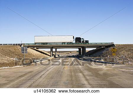 Tractor trailer truck on overpass View Large Photo Image Stock Image - Tractor trailer truck on overpass. Fotosearch