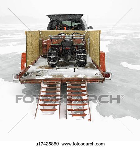 Trailer with ATV parked on frozen lake in Green Lake, Minnesota View Large Photo Image Stock Image - Trailer with ATV parked on frozen lake in Green Lake, Minnesota. Fotosearch