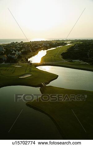 Picture - Aerial view of coastal golf course on Bald Head Island, North Carolina. Fotosearch