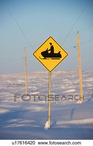 Snowmobile crossing sign View Large Photo Image Stock Image - Snowmobile crossing sign. Fotosearch