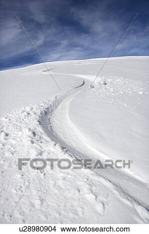Picture - Snowmobile trail in snow. Fotosearch