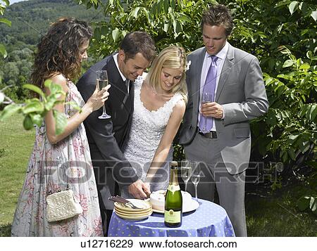 Bride and groom cutting cake View Large Photo Image Stock Photo - Bride and groom cutting cake. Fotosearch