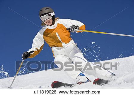 Girl skiing View Large Photo Image Stock Photograph - Girl skiing. Fotosearch
