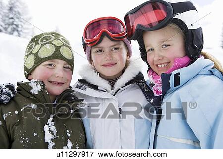 Group of children in the snow View Large Photo Image Stock Photo - Group of children in the snow. Fotosearch