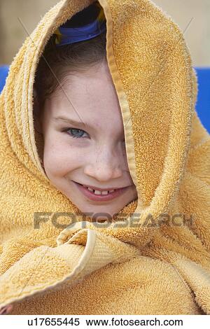 Stock Photography - Young girl wrapped in towel. Fotosearch