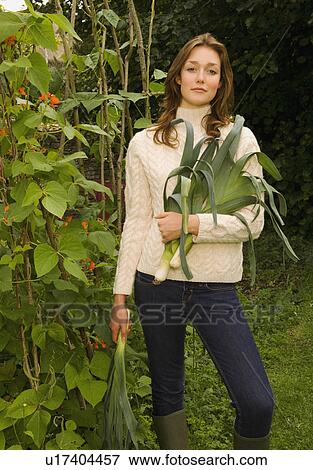 A female holding some leeks View Large Photo Image Stock Photo - A female holding some leeks. Fotosearch