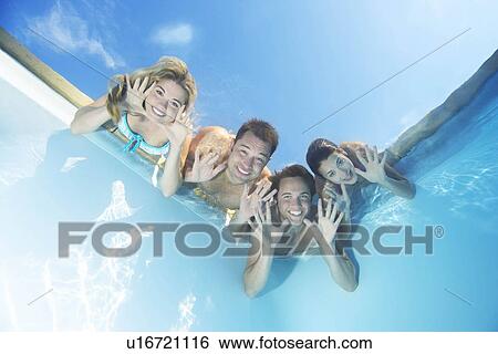 Group of friends in pool View Large Photo Image Stock Photograph - Group of friends in pool. Fotosearch