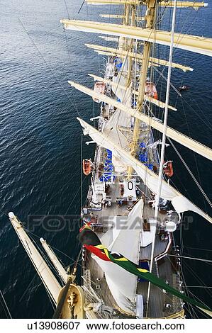 High angle view of a sailing ship in the sea View Large Photo Image Stock Photo - High angle view of a sailing ship in the sea. Fotosearch