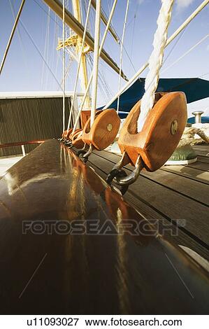 Pulleys on a sailing ship View Large Photo Image Stock Photo - Pulleys on a sailing ship. Fotosearch