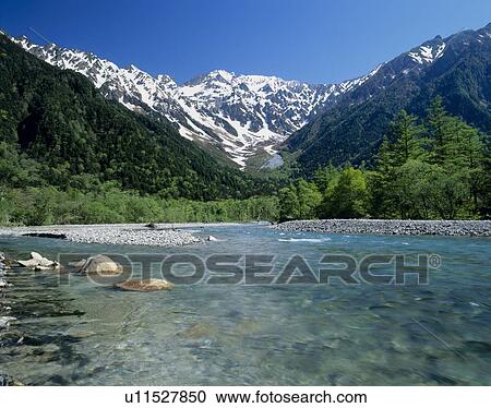 "River and Mountain, Nagano, Japan" View Large Photo Image Stock Image - "River and Mountain, Nagano, Japan". Fotosearch