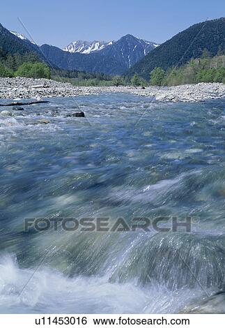 "River and Mountain, Nagano, Japan" View Large Photo Image Stock Photograph - "River and Mountain, Nagano, Japan". Fotosearch