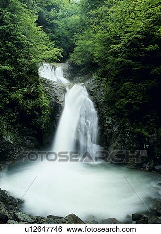 Stock Photograph - "Waterfall, Yamanashi, Japan". Fotosearch