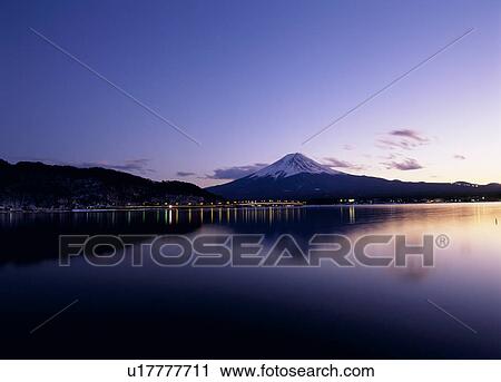 Stock Image - "Mt. Fuji And Evening Glow, Yamanashi, Japan". Fotosearch