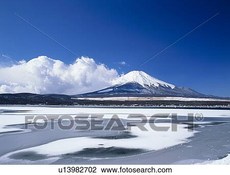 Stock Image - "Mt. Fuji And Frozen Lake, Yamanashi, Japan". Fotosearch
