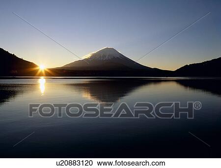 Stock Image - "Mt. Fuji And Morning Sun, Yamanashi, Japan". Fotosearch