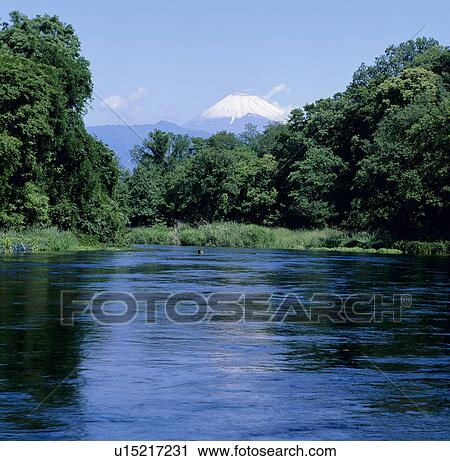 Stock Image - "Mt. Fuji And River, Shizuoka, Japan". Fotosearch