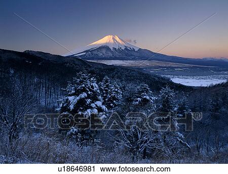 Stock Image - "Mt. Fuji And Snow, Yamanashi, Japan". Fotosearch