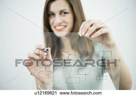 Businesswoman holding flow chart transparency View Large Photo Image Stock Image - Businesswoman holding flow chart transparency. Fotosearch