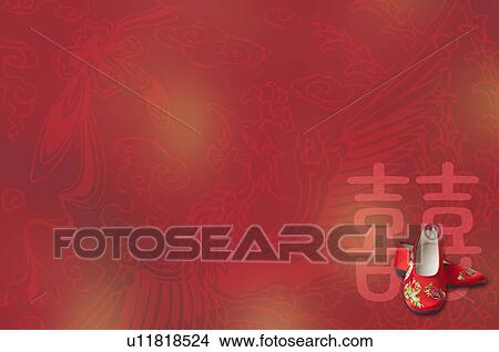Picture - Background of a pair of Chinese sandal for wedding, CG, Chinese Culture, Backgrounds. Fotosearch