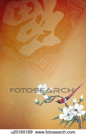 Stock Photo - Illustration of flower and bird for Chinese New Year, CG, Chinese Culture, Backgrounds. Fotosearch